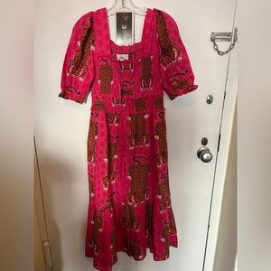 Printfresh Fuchsia and Brown Tiger Midi Dress